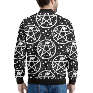 Black And White Wicca Pentagram Print Men's Bomber Jacket