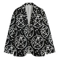 Black And White Wicca Pentagram Print Men's Cotton Blazer