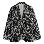 Black And White Wicca Pentagram Print Men's Cotton Blazer