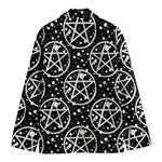 Black And White Wicca Pentagram Print Men's Cotton Blazer