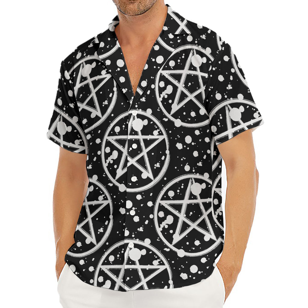 Black And White Wicca Pentagram Print Men's Deep V-Neck Shirt