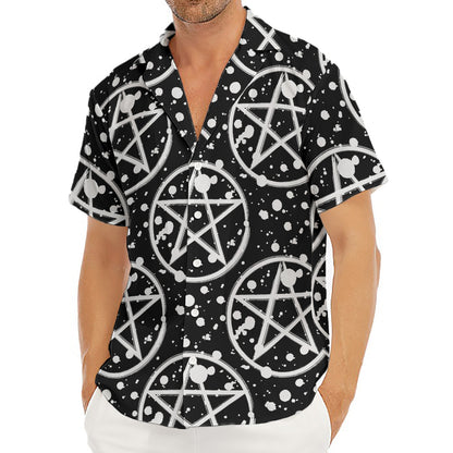 Black And White Wicca Pentagram Print Men's Deep V-Neck Shirt