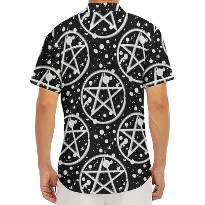 Black And White Wicca Pentagram Print Men's Deep V-Neck Shirt