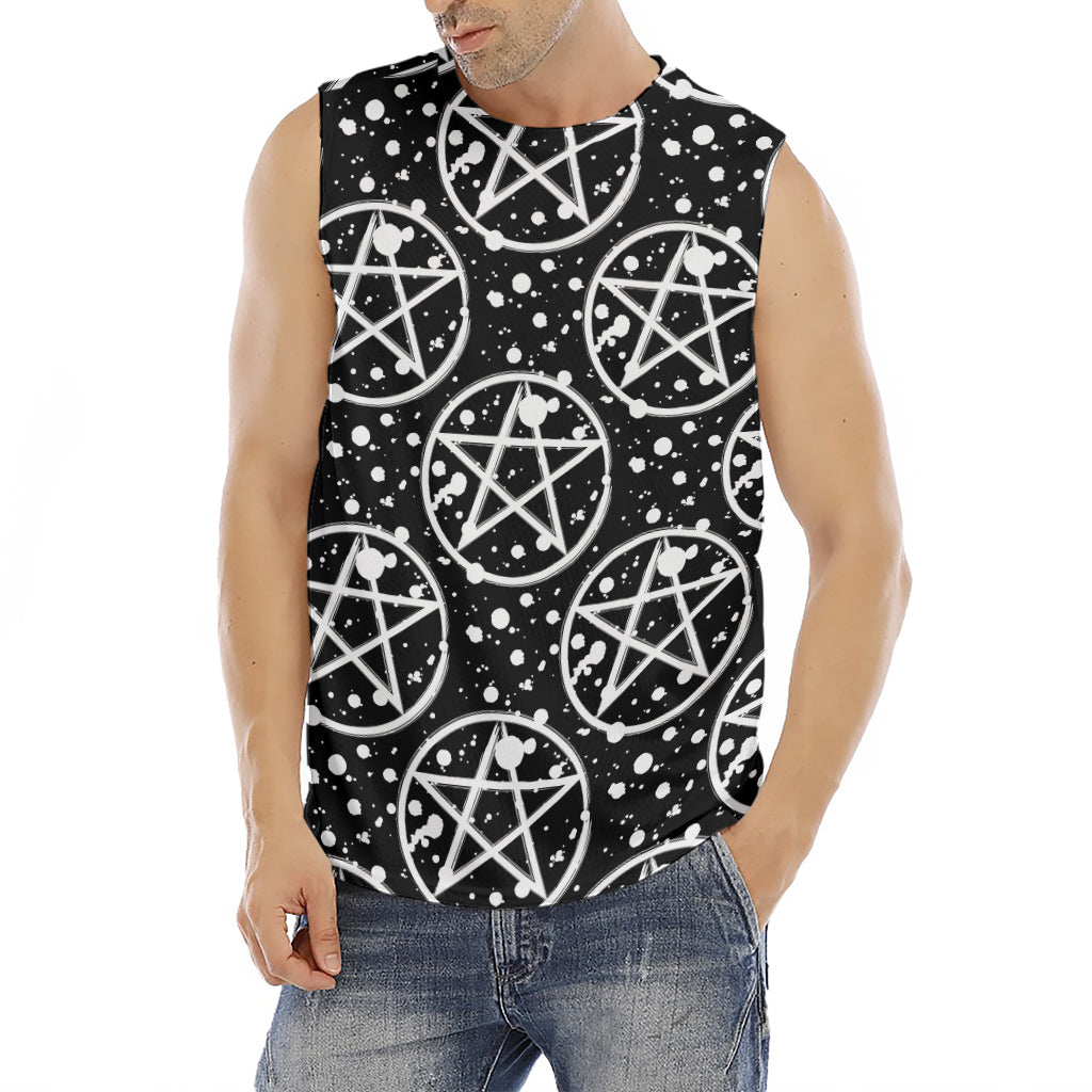 Black And White Wicca Pentagram Print Men's Fitness Tank Top