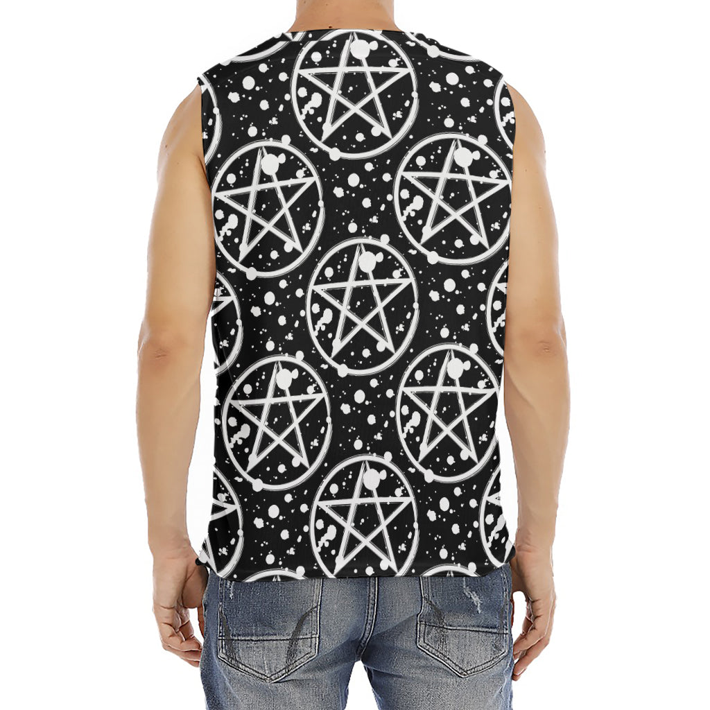 Black And White Wicca Pentagram Print Men's Fitness Tank Top