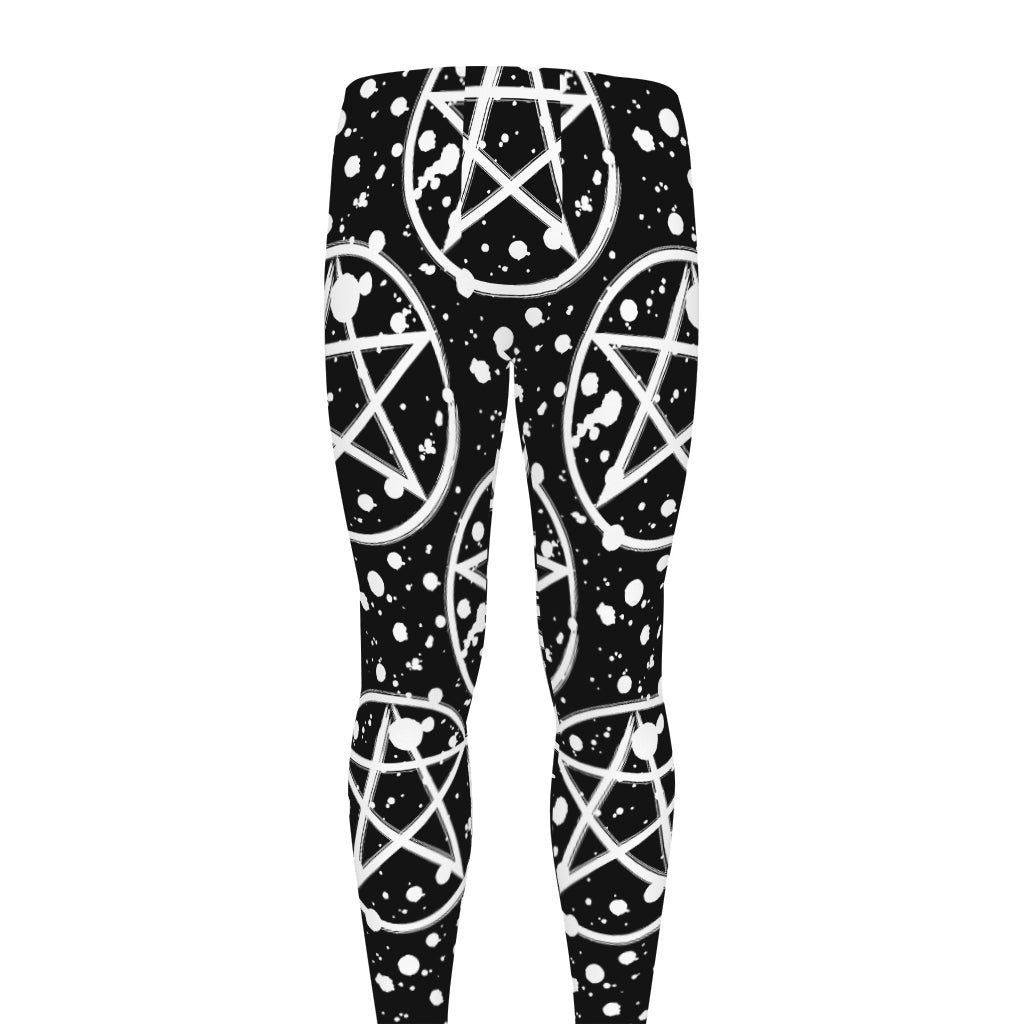 Black And White Wicca Pentagram Print Men's leggings