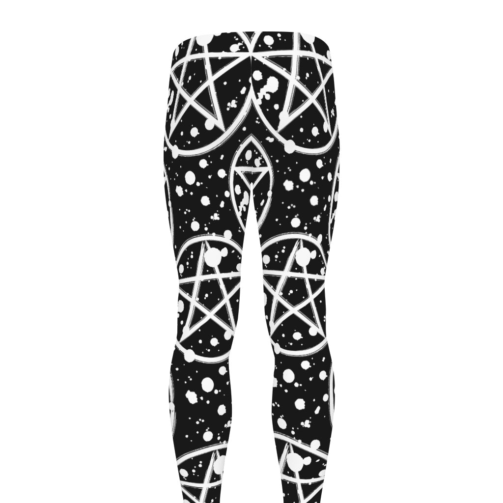 Black And White Wicca Pentagram Print Men's leggings