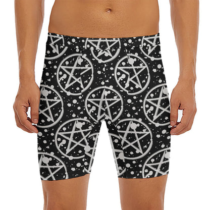 Black And White Wicca Pentagram Print Men's Long Boxer Briefs