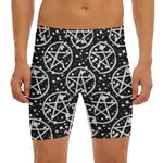 Black And White Wicca Pentagram Print Men's Long Boxer Briefs