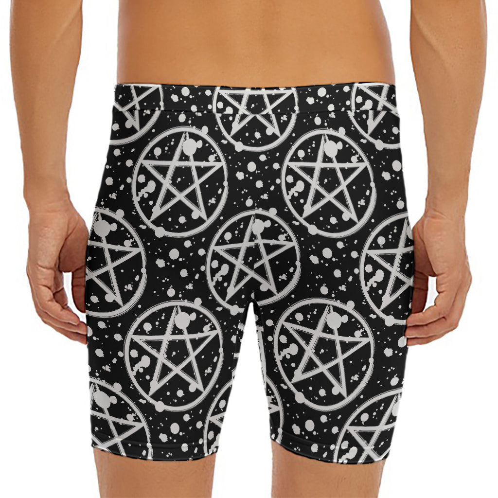 Black And White Wicca Pentagram Print Men's Long Boxer Briefs