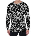 Black And White Wicca Pentagram Print Men's Long Sleeve T-Shirt