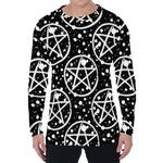 Black And White Wicca Pentagram Print Men's Long Sleeve T-Shirt