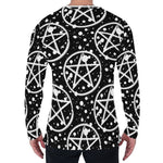 Black And White Wicca Pentagram Print Men's Long Sleeve T-Shirt