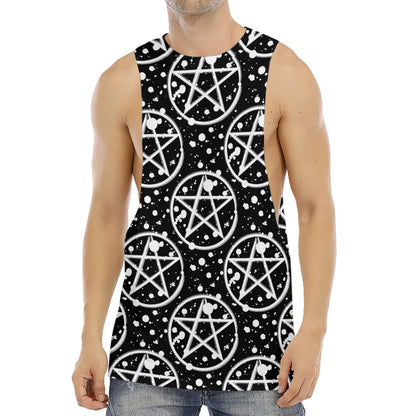 Black And White Wicca Pentagram Print Men's Muscle Tank Top