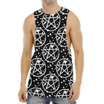 Black And White Wicca Pentagram Print Men's Muscle Tank Top