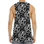Black And White Wicca Pentagram Print Men's Muscle Tank Top