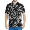 Black And White Wicca Pentagram Print Men's Polo Shirt