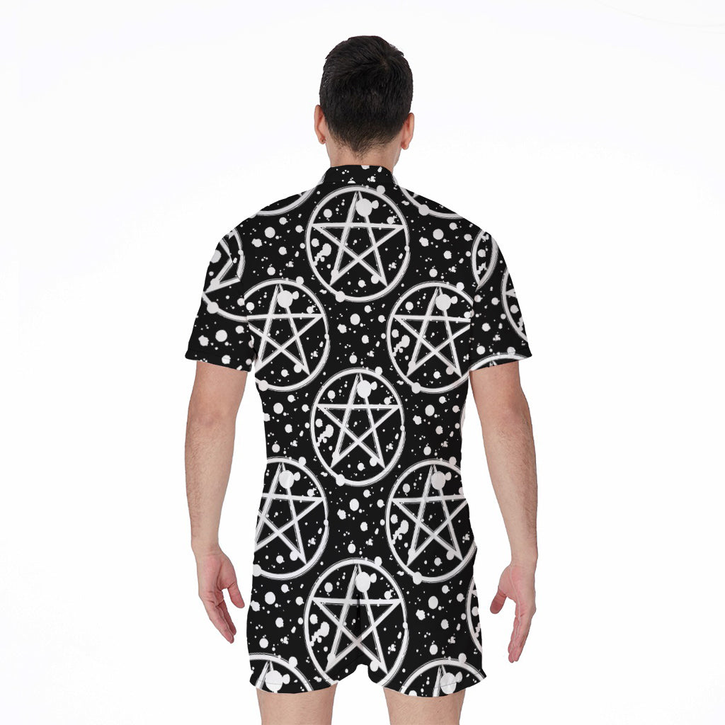 Black And White Wicca Pentagram Print Men's Rompers