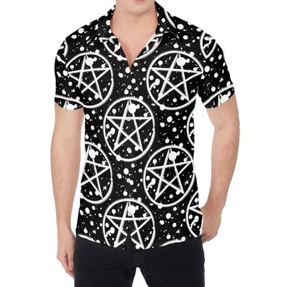 Black And White Wicca Pentagram Print Men's Shirt