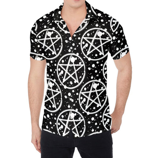Black And White Wicca Pentagram Print Men's Shirt