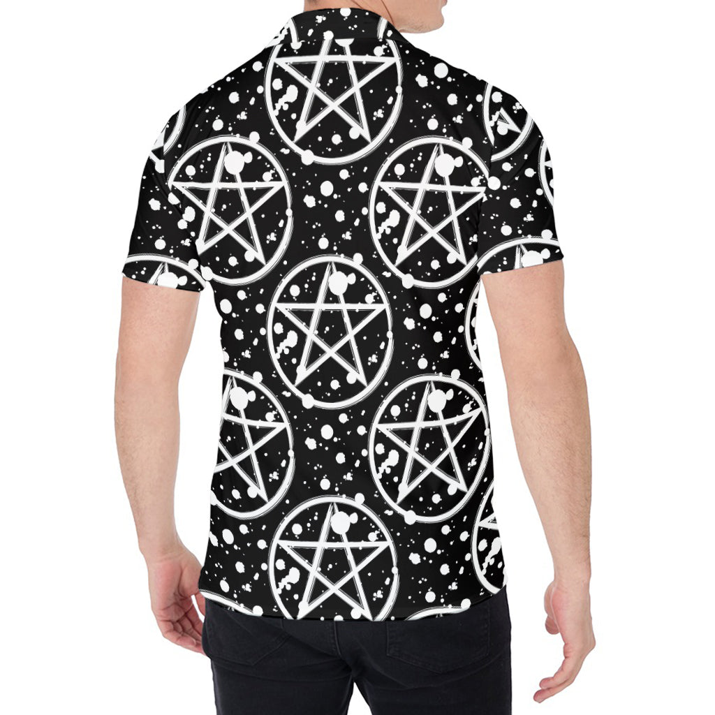 Black And White Wicca Pentagram Print Men's Shirt