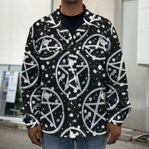 Black And White Wicca Pentagram Print Men's Shirt Jacket