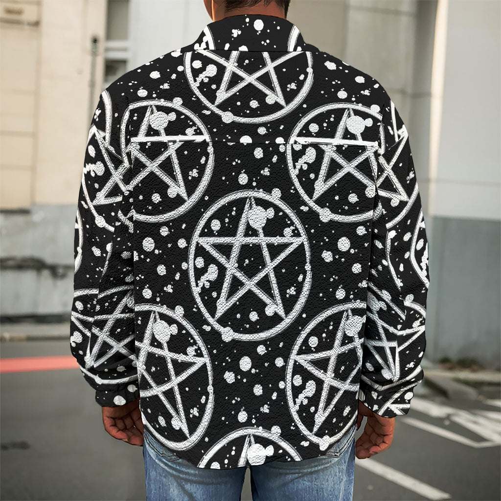 Black And White Wicca Pentagram Print Men's Shirt Jacket