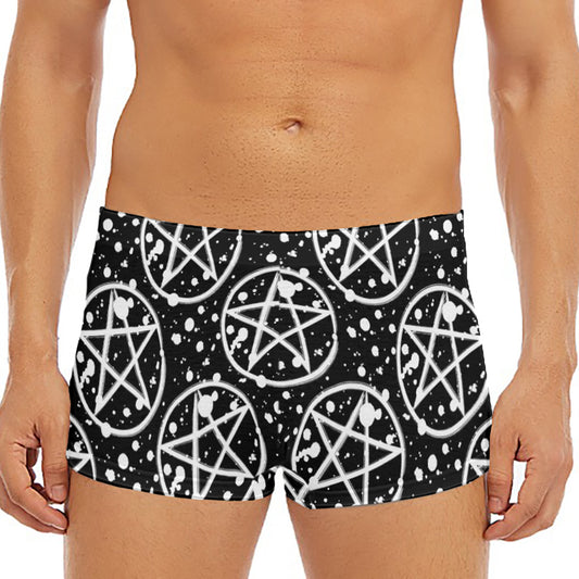 Black And White Wicca Pentagram Print Men's Short Boxer Briefs