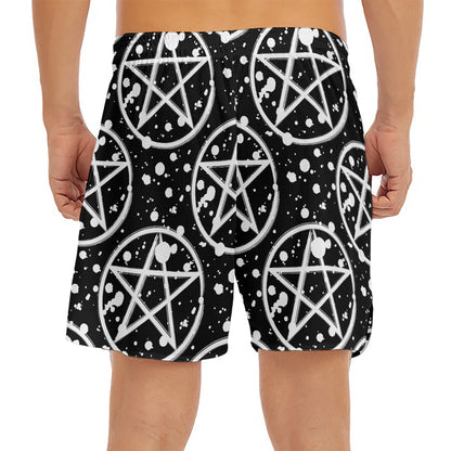 Black And White Wicca Pentagram Print Men's Split Running Shorts
