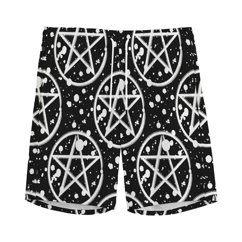 Black And White Wicca Pentagram Print Men's Sports Shorts