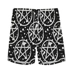 Black And White Wicca Pentagram Print Men's Sports Shorts