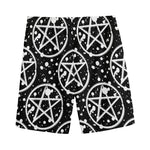 Black And White Wicca Pentagram Print Men's Sports Shorts
