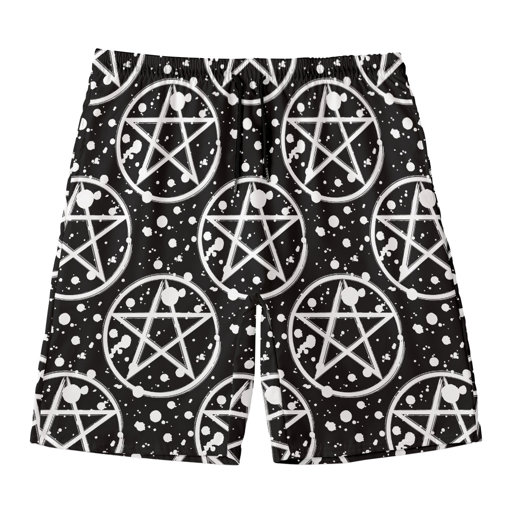 Black And White Wicca Pentagram Print Men's Swim Trunks