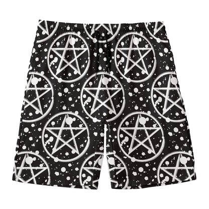 Black And White Wicca Pentagram Print Men's Swim Trunks