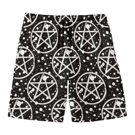 Black And White Wicca Pentagram Print Men's Swim Trunks