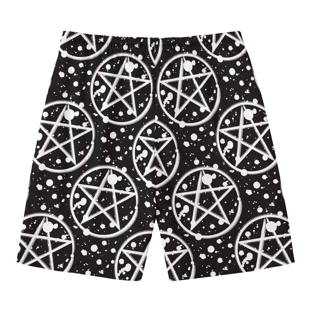 Black And White Wicca Pentagram Print Men's Swim Trunks