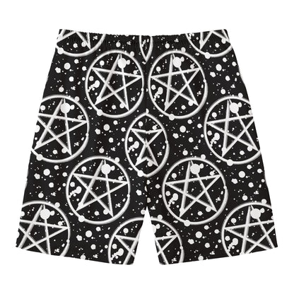 Black And White Wicca Pentagram Print Men's Swim Trunks