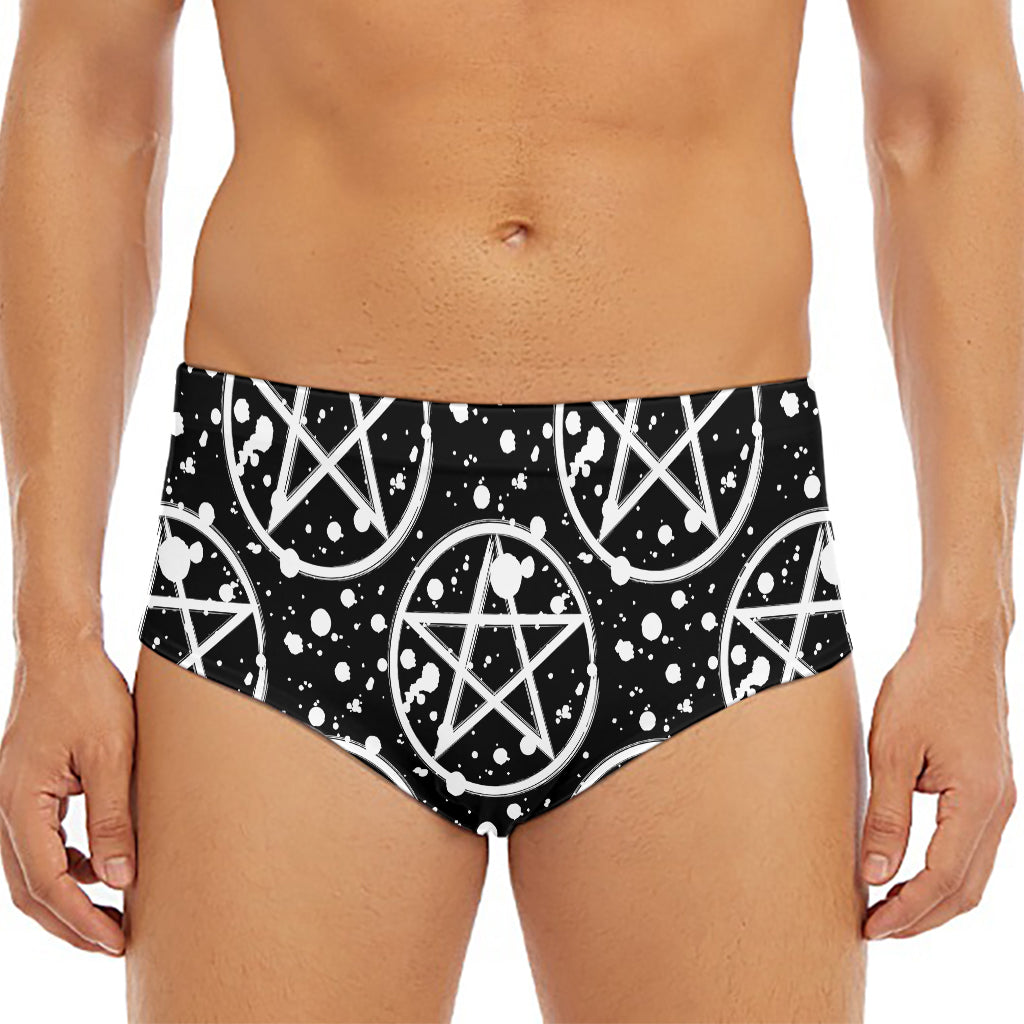 Black And White Wicca Pentagram Print Men's Triangle Swim Briefs