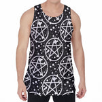 Black And White Wicca Pentagram Print Men's Velvet Tank Top