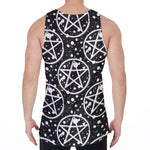 Black And White Wicca Pentagram Print Men's Velvet Tank Top