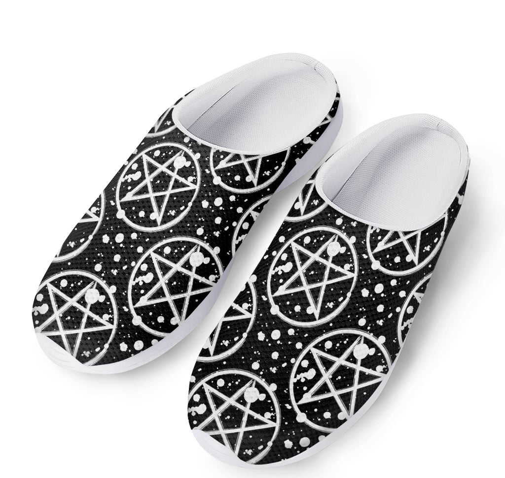 Black And White Wicca Pentagram Print Mesh Casual Shoes