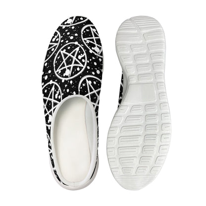 Black And White Wicca Pentagram Print Mesh Casual Shoes