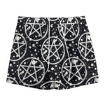 Black And White Wicca Pentagram Print Mesh Shorts