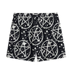 Black And White Wicca Pentagram Print Mesh Shorts