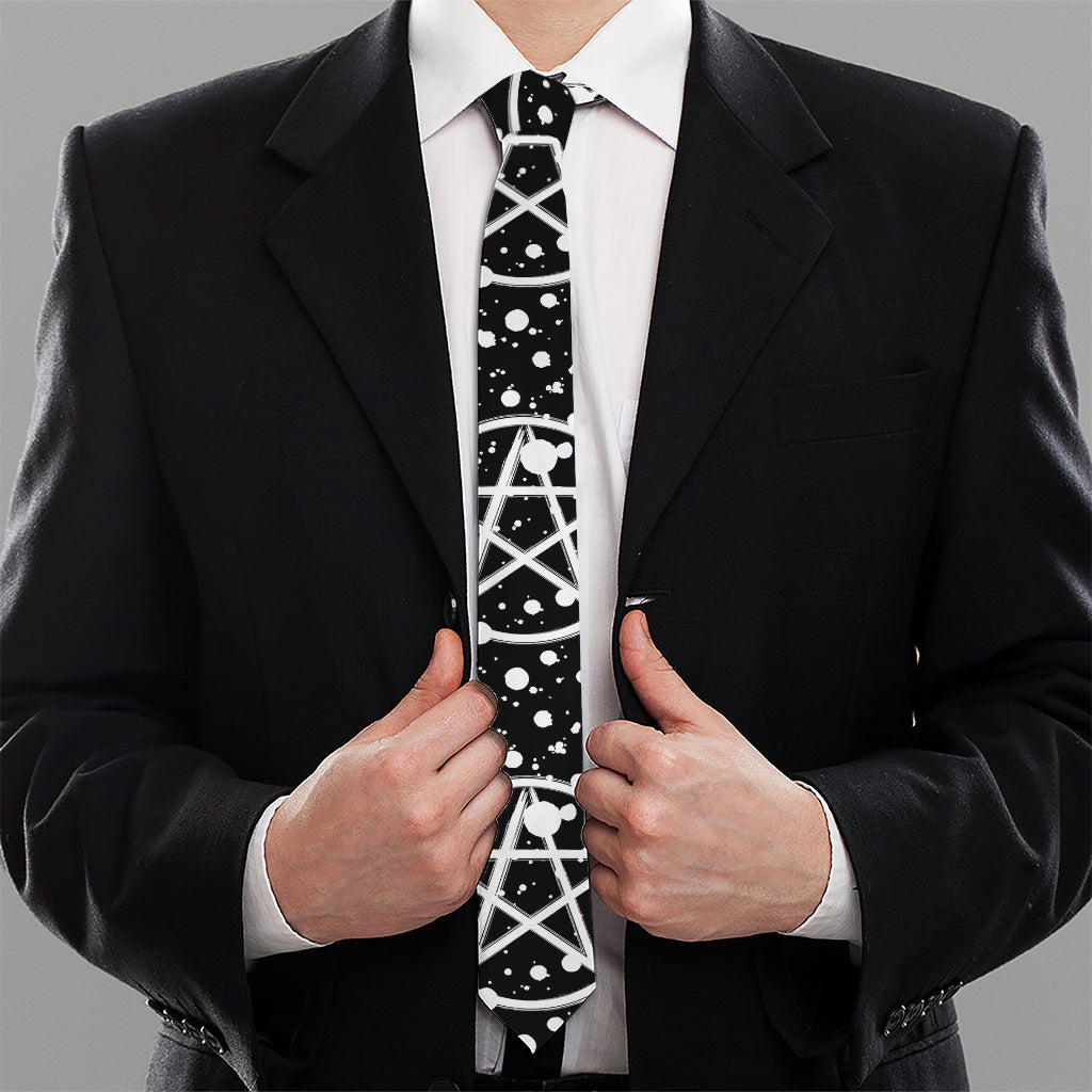 Black And White Wicca Pentagram Print Necktie
