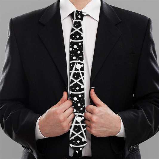 Black And White Wicca Pentagram Print Necktie