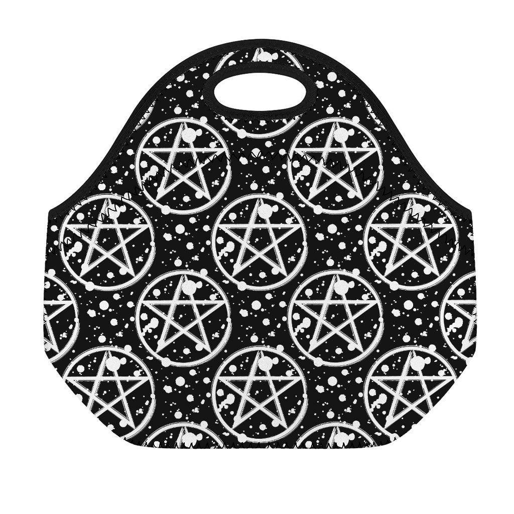 Black And White Wicca Pentagram Print Neoprene Lunch Bag