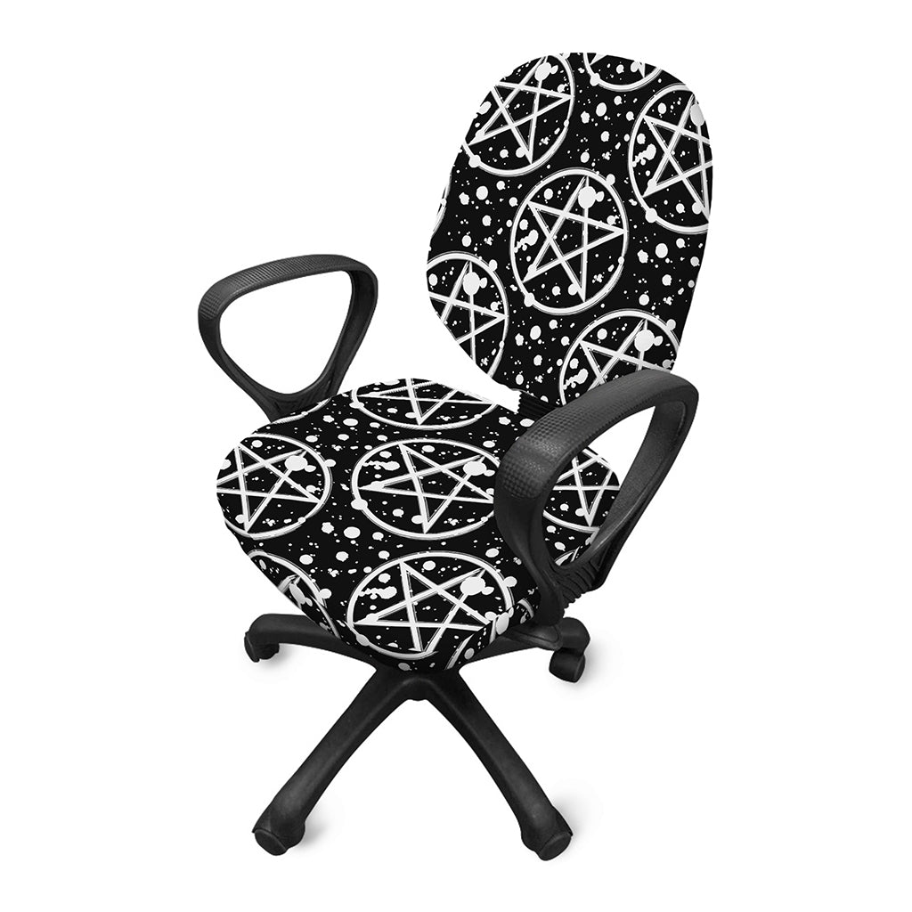Black And White Wicca Pentagram Print Office Chair Cover