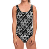 Black And White Wicca Pentagram Print One Piece Swimsuit