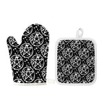 Black And White Wicca Pentagram Print Oven Mitt And Pot Holder Set